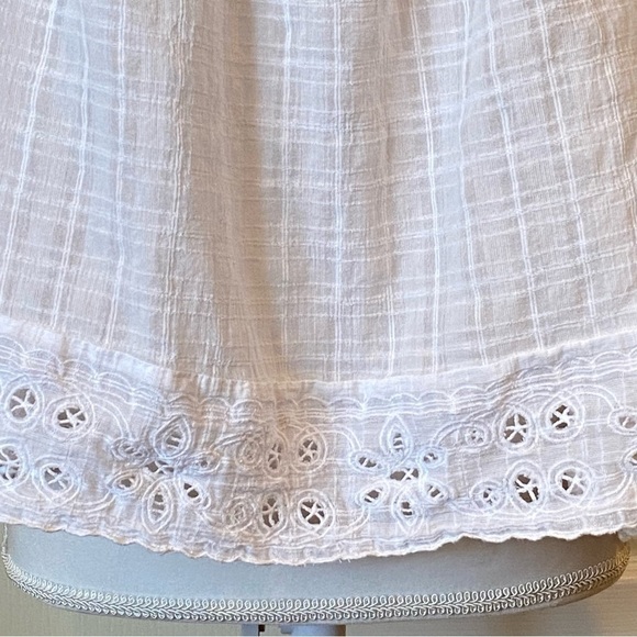 American Eagle Women’s White Short Sleeve Eyelet Crop Peasant Blouse Size Large - Picture 6 of 11